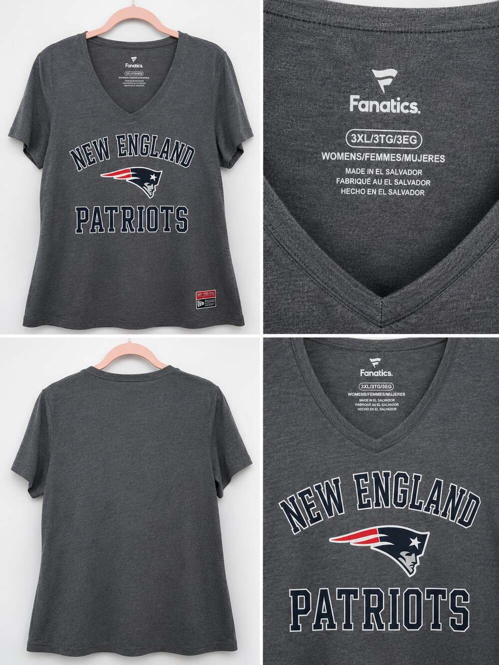 Fanatics New England Patriots V-Neck Graphic T-Shirt 3XL Gray